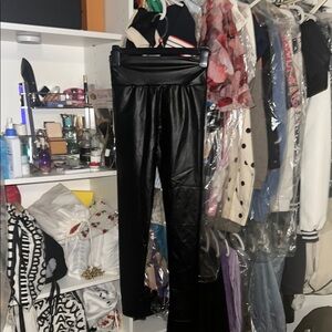 Black Faux Leather Women's Pants